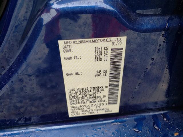 Photo 10 from auction – 2020 NISSAN ALTIMA SR with VIN 1N4BL4CVXLC222553
