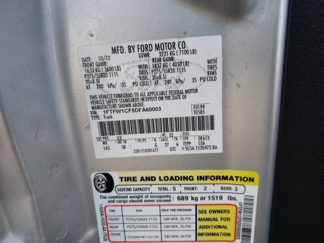 Photo 10 from auction – 2013 FORD F150 SUPER with VIN 1FTFW1CF5DFA60003