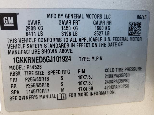 Photo 10 from auction – 2016 GMC ACADIA SLE with VIN 1GKKRNED5GJ101924