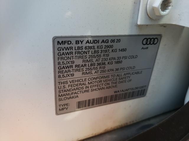 Photo 10 from auction – 2020 AUDI Q7 PREMIUM with VIN WA1AJAF72LD012377