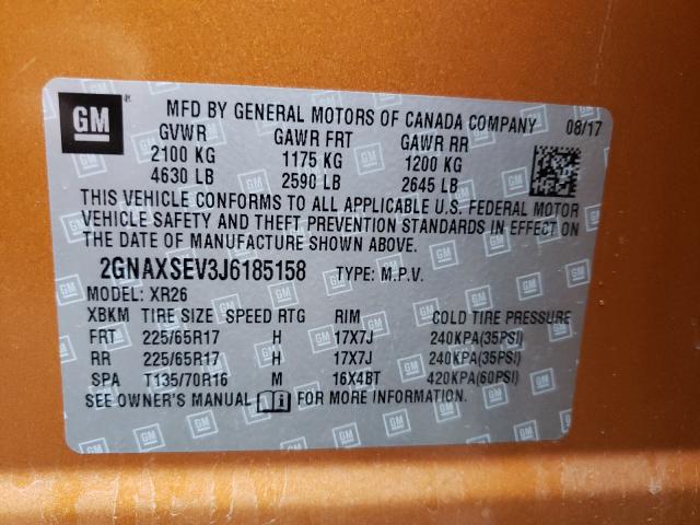 Photo 10 from auction – 2018 CHEVROLET EQUINOX LT with VIN 2GNAXSEV3J6185158