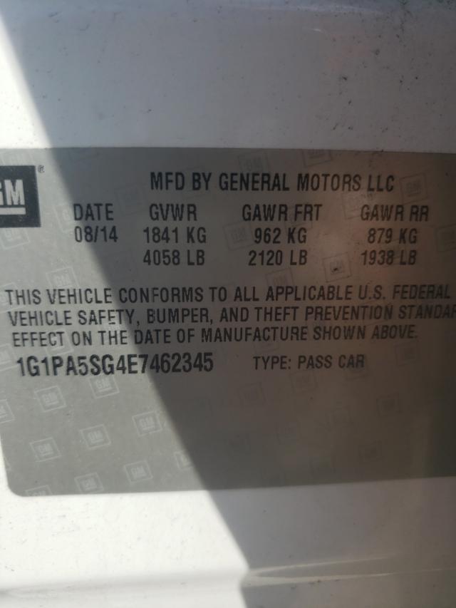 Photo 10 from auction – 2014 CHEVROLET CRUZE LS with VIN 1G1PA5SG4E7462345