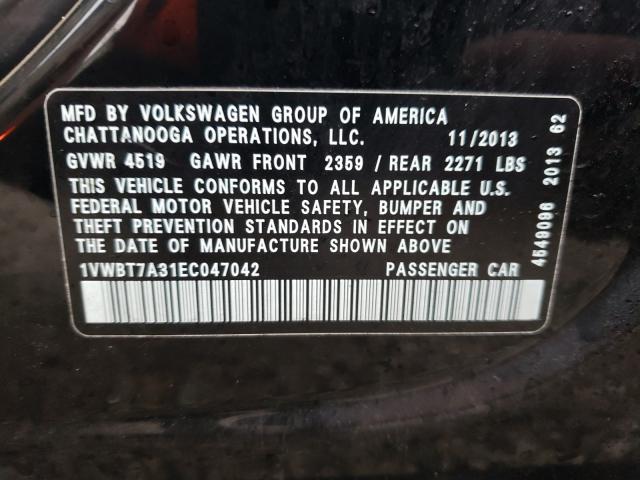 Photo 10 from auction – 2014 VOLKSWAGEN PASSAT SE with VIN 1VWBT7A31EC047042