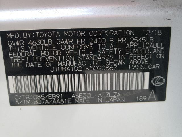 Photo 10 from auction – 2019 LEXUS IS 300 with VIN JTHBA1D21K5090867