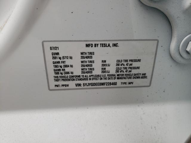 Фото 10 с аукциона – 2021 TESLA MODEL Y с VIN 5YJYGDEE8MF228460