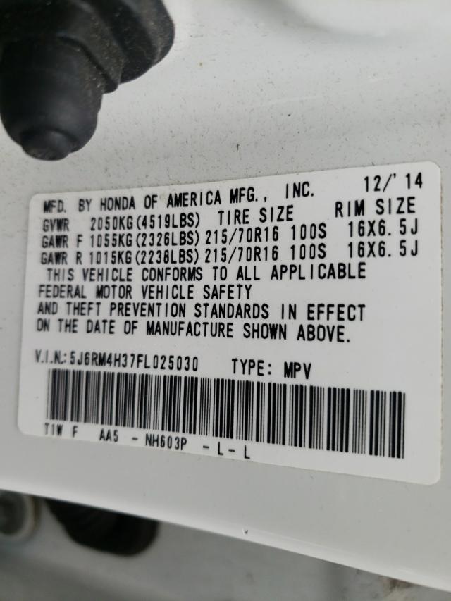 Photo 10 from auction – 2015 HONDA CR-V LX with VIN 5J6RM4H37FL025030
