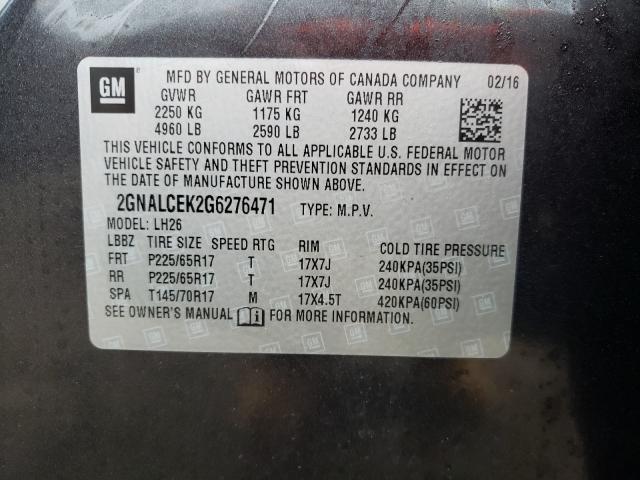 Photo 10 from auction – 2016 CHEVROLET EQUINOX LT with VIN 2GNALCEK2G6276471