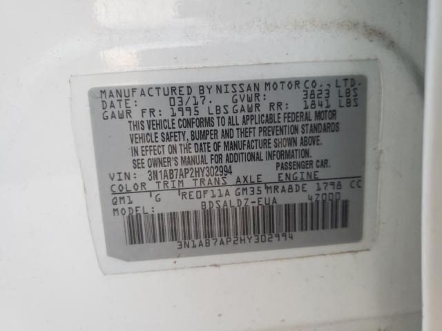 Photo 10 from auction – 2017 NISSAN SENTRA S with VIN 3N1AB7AP2HY302994