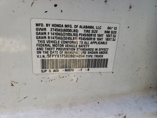 Photo 10 from auction – 2013 HONDA RIDGELINE with VIN 5FPYK1F58DB014894