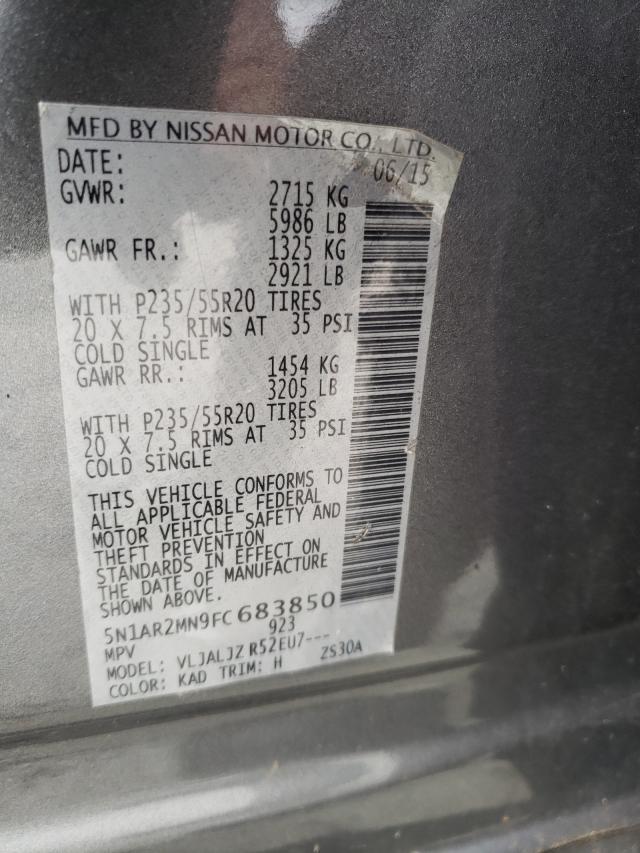 Photo 10 from auction – 2015 NISSAN PATHFINDER with VIN 5N1AR2MN9FC683850