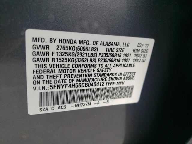 Photo 10 from auction – 2012 HONDA PILOT EXL with VIN 5FNYF4H56CB045412