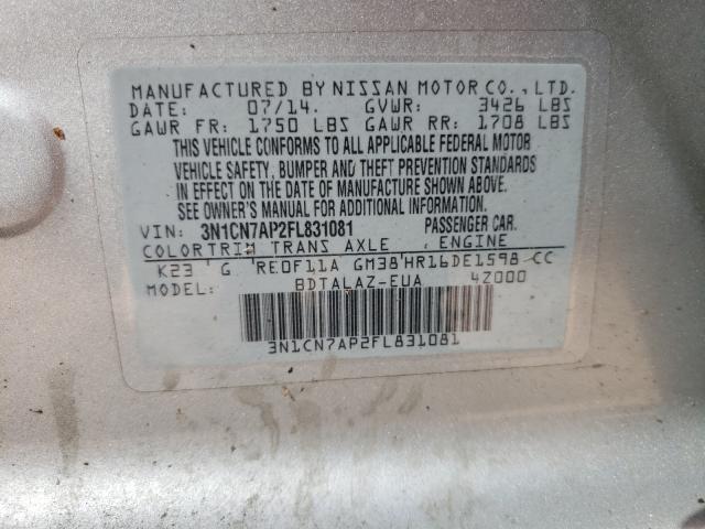 Photo 10 from auction – 2015 NISSAN VERSA S with VIN 3N1CN7AP2FL831081