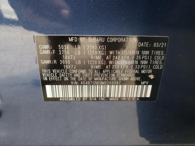 Photo 10 from auction – 2021 SUBARU OUTBACK LI with VIN 4S4BTGND9M3200587