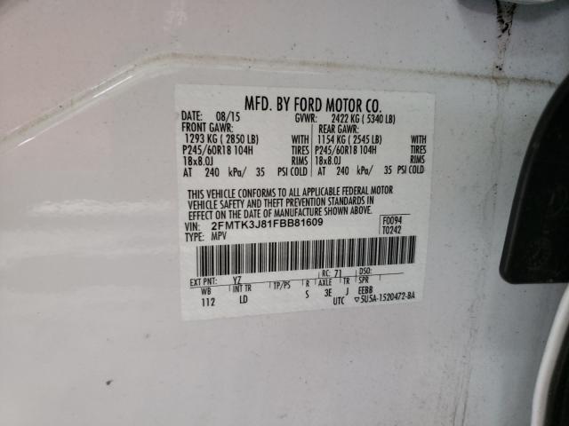 Photo 10 from auction – 2015 FORD EDGE SEL with VIN 2FMTK3J81FBB81609