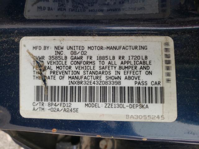 Photo 10 from auction – 2003 TOYOTA COROLLA CE with VIN 1NXBR32E43Z083398