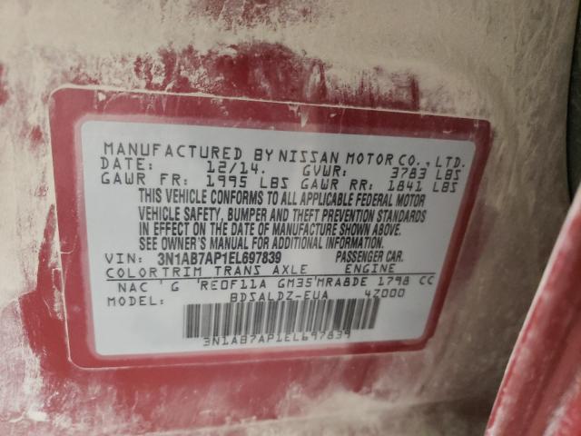 Photo 10 from auction – 2014 NISSAN SENTRA S with VIN 3N1AB7AP1EL697839