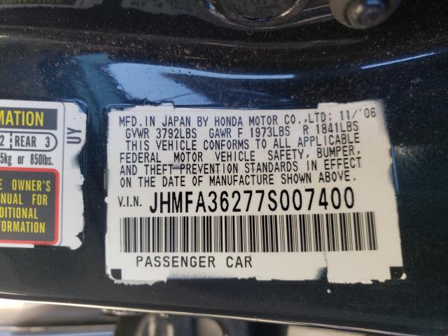 Photo 10 from auction – 2007 HONDA CIVIC HYBR with VIN JHMFA36277S007400