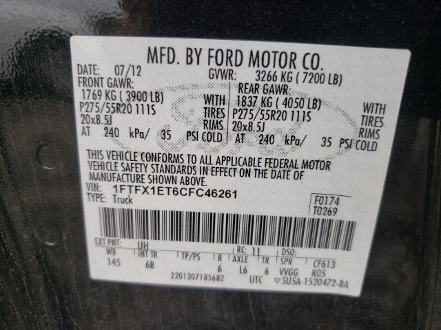 Photo 10 from auction – 2012 FORD F150 SUPER with VIN 1FTFX1ET6CFC46261