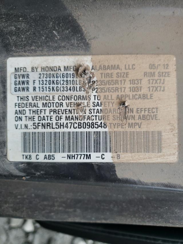Photo 10 from auction – 2012 HONDA ODYSSEY EX with VIN 5FNRL5H47CB098548