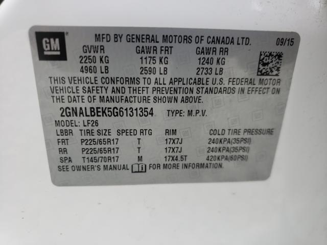 Photo 10 from auction – 2016 CHEVROLET EQUINOX LS with VIN 2GNALBEK5G6131354