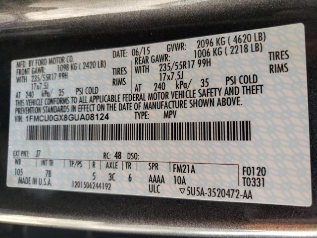 Photo 10 from auction – 2016 FORD ESCAPE SE with VIN 1FMCU0GX8GUA08124