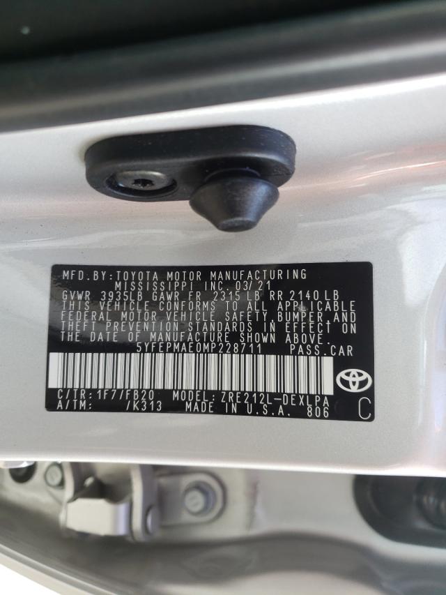 Photo 10 from auction – 2021 TOYOTA COROLLA LE with VIN 5YFEPMAE0MP228711
