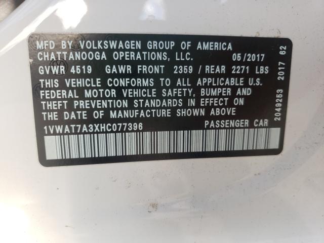 Photo 10 from auction – 2017 VOLKSWAGEN PASSAT S with VIN 1VWAT7A3XHC077396