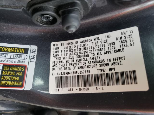 Photo 10 from auction – 2015 HONDA CR-V LX with VIN 5J6RM4H30FL057138