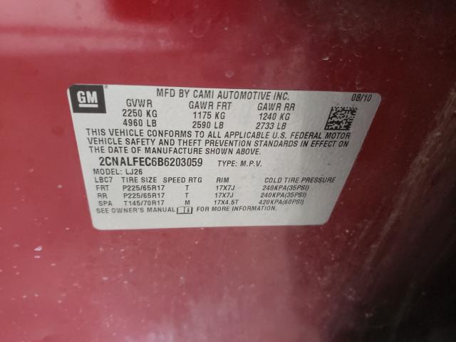 Photo 10 from auction – 2011 CHEVROLET EQUINOX LT with VIN 2CNALFEC6B6203059