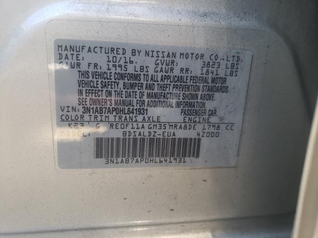 Photo 10 from auction – 2017 NISSAN SENTRA S with VIN 3N1AB7AP0HL641931