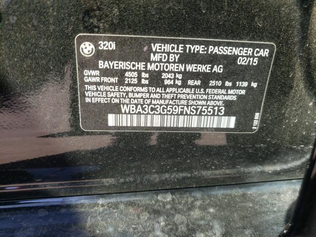 Photo 10 from auction – 2015 BMW 320 I XDRI with VIN WBA3C3G59FNS75513