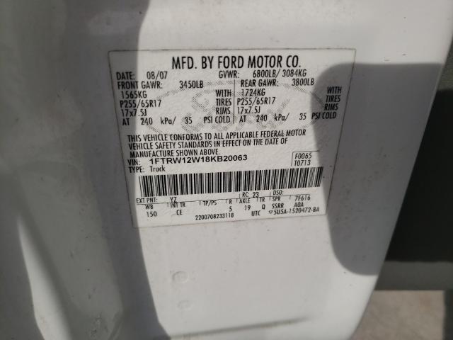 Photo 10 from auction – 2008 FORD F150 SUPER with VIN 1FTRW12W18KB20063