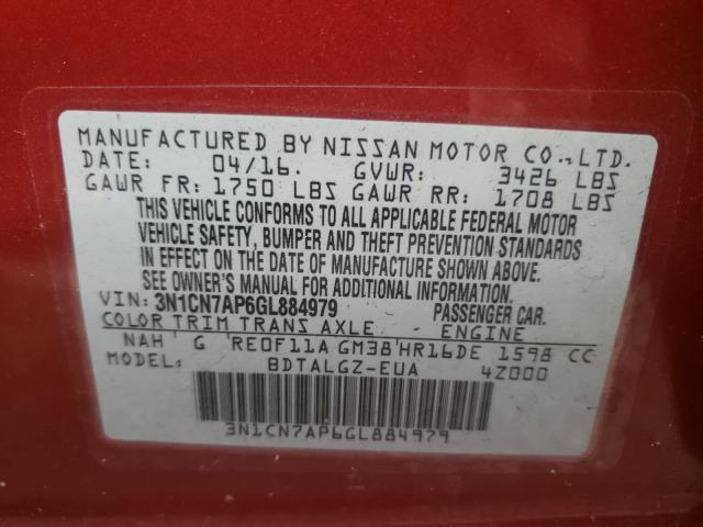 Photo 10 from auction – 2016 NISSAN VERSA S with VIN 3N1CN7AP6GL884979