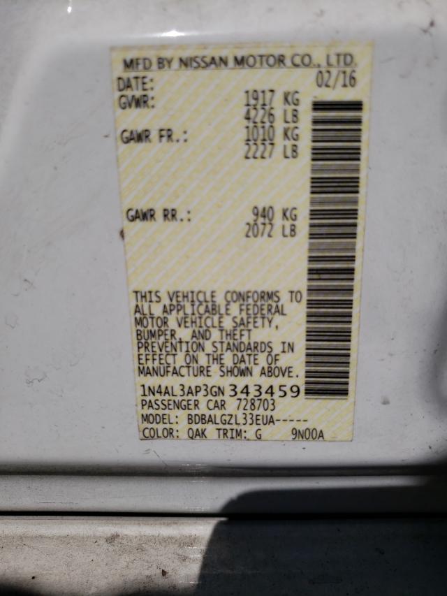 Photo 10 from auction – 2016 NISSAN ALTIMA 2.5 with VIN 1N4AL3AP3GN343459