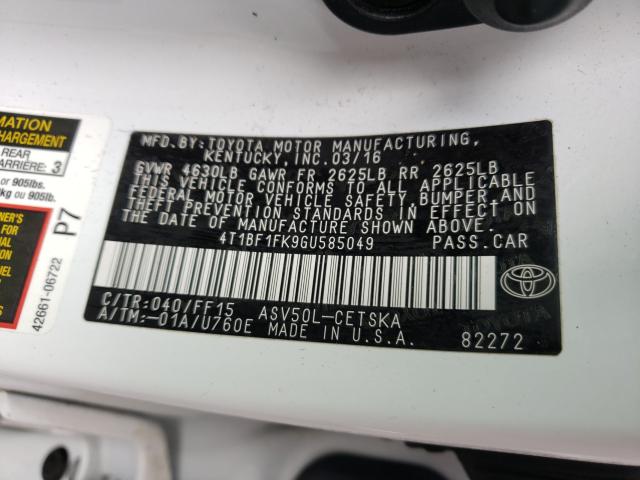 Photo 10 from auction – 2016 TOYOTA CAMRY LE with VIN 4T1BF1FK9GU585049