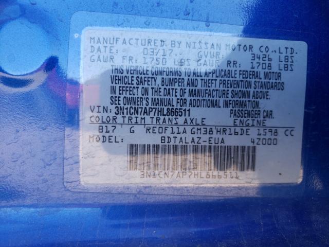 Photo 10 from auction – 2017 NISSAN VERSA S with VIN 3N1CN7AP7HL866511