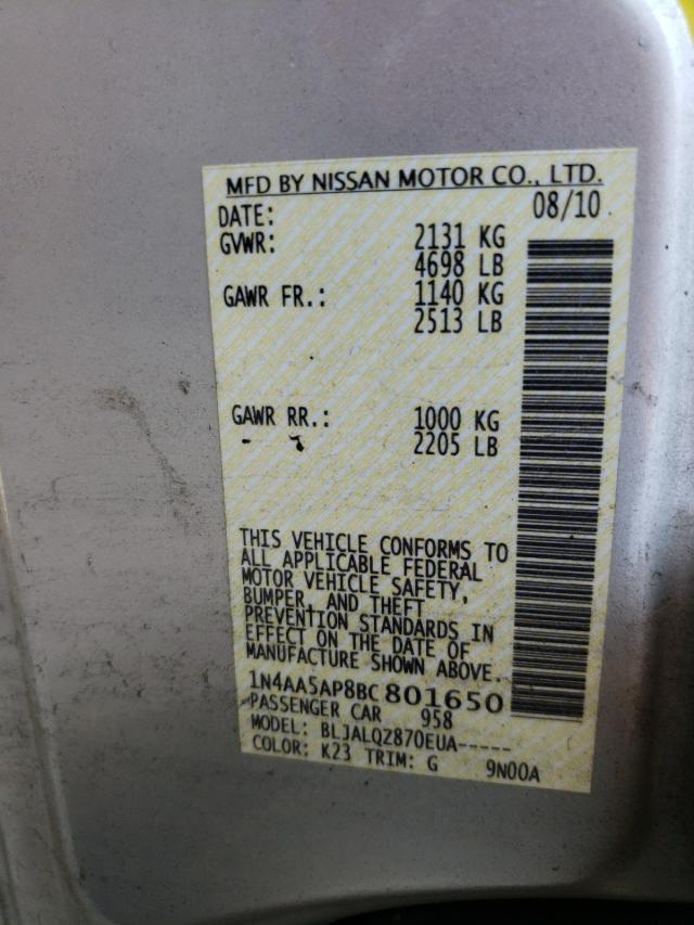 Photo 10 from auction – 2011 NISSAN MAXIMA S with VIN 1N4AA5AP8BC801650