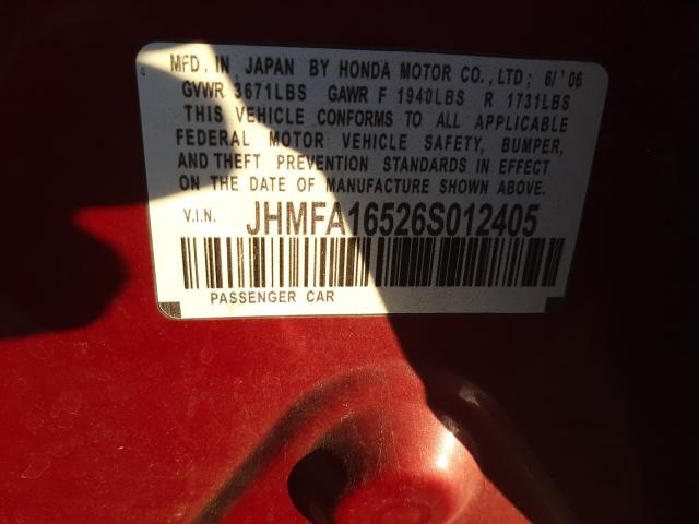Photo 10 from auction – 2006 HONDA CIVIC LX with VIN JHMFA16526S012405