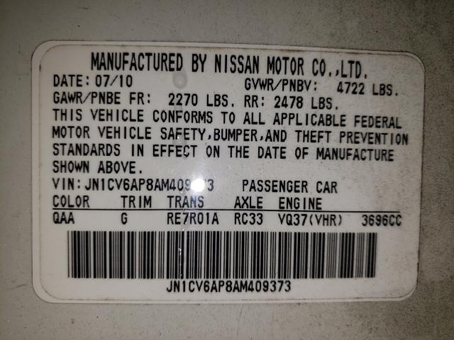 Photo 10 from auction – 2010 INFINITI G37 BASE with VIN JN1CV6AP8AM409373