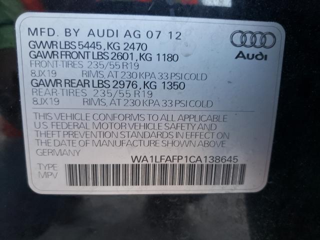 Photo 10 from auction – 2012 AUDI Q5 PREMIUM with VIN WA1LFAFP1CA138645