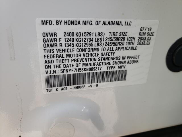 Photo 10 from auction – 2019 HONDA PASSPORT E with VIN 5FNYF7H58KB009317