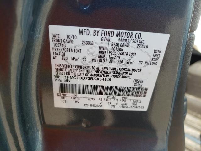Photo 10 from auction – 2011 FORD ESCAPE XLT with VIN 1FMCU0D73BKA54145