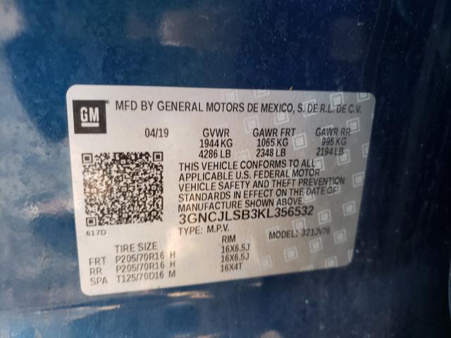 Photo 10 from auction – 2019 CHEVROLET TRAX 1LT with VIN 3GNCJLSB3KL356532
