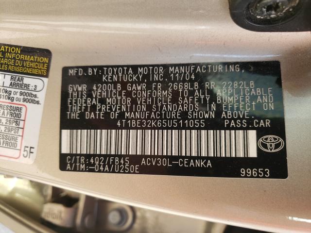 Photo 10 from auction – 2005 TOYOTA CAMRY LE with VIN 4T1BE32K65U511055