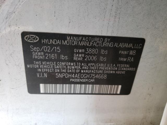 Photo 10 from auction – 2016 HYUNDAI ELANTRA SE with VIN 5NPDH4AE0GH754668