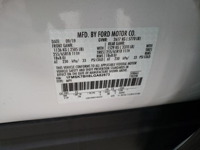 Photo 10 from auction – 2020 FORD EXPLORER with VIN 1FMSK7BH8LGA82873