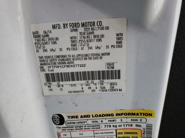 Photo 10 from auction – 2014 FORD F150 SUPER with VIN 1FTFW1CF8EKE77222