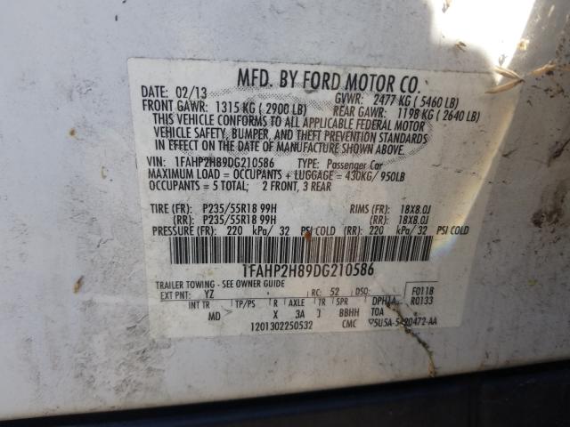 Photo 10 from auction – 2013 FORD TAURUS SEL with VIN 1FAHP2H89DG210586