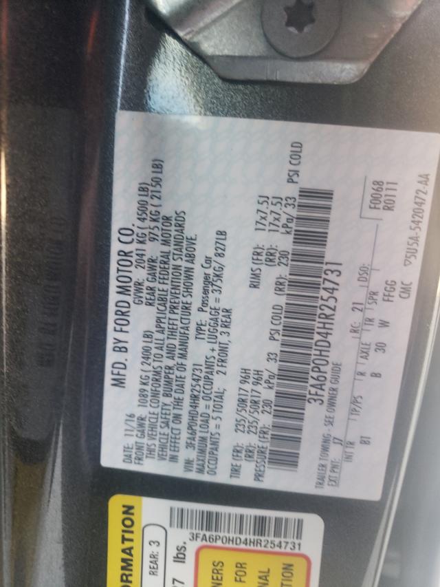 Photo 10 from auction – 2017 FORD FUSION SE with VIN 3FA6P0HD4HR254731