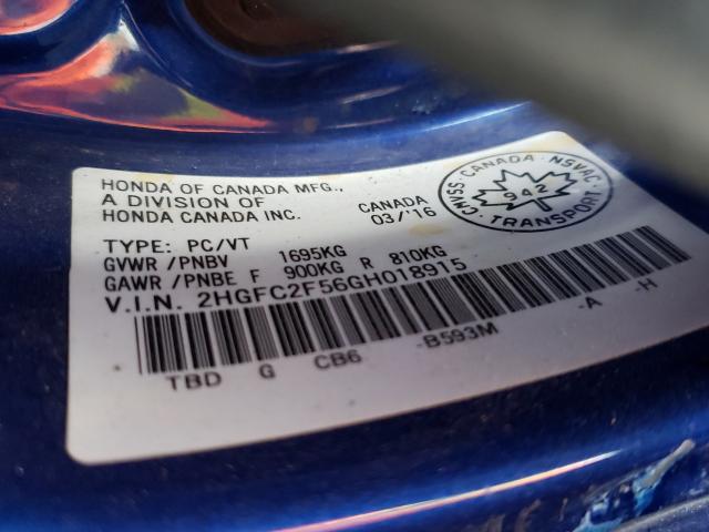 Photo 10 from auction – 2016 HONDA CIVIC LX with VIN 2HGFC2F56GH018915